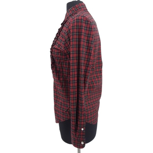 VTG 90s Lauren Ralph Lauren Red Plaid Ruffled Button Up Long Sleeve Top S Petite - Picture 6 of 9